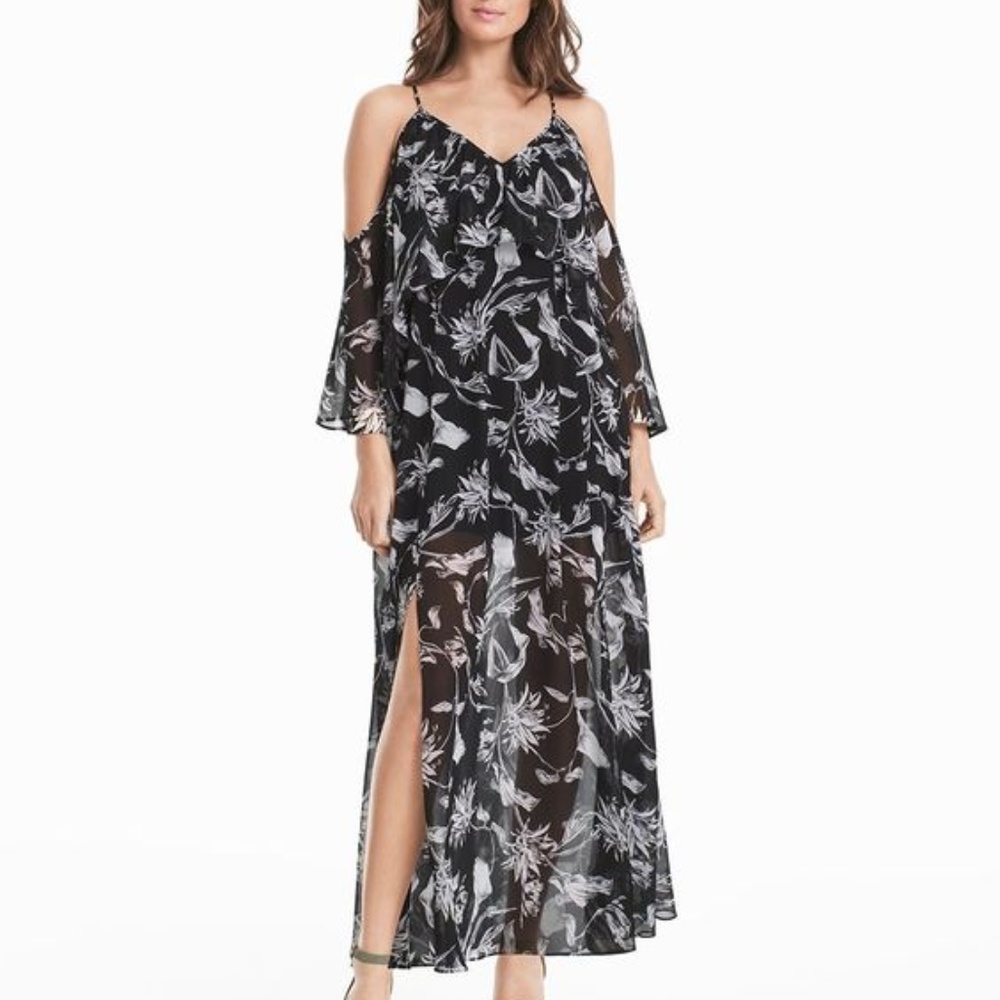 Cold shoulder spaghetti strap floral maxi dress